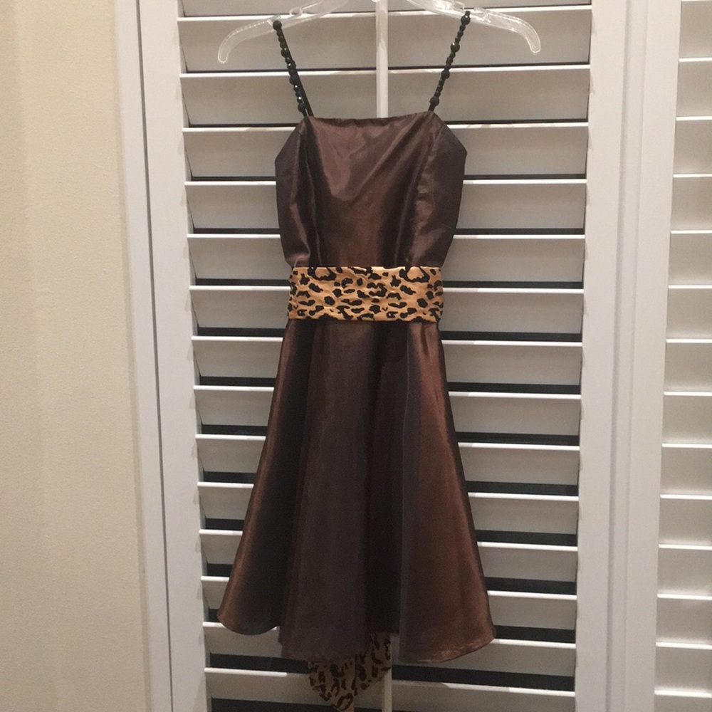 Satin party dress with leopard sash